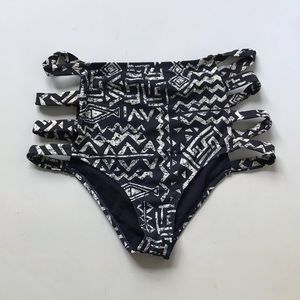 Billabong Surf Capsule high rise swim bikini bottoms Aztec print and cut outs L